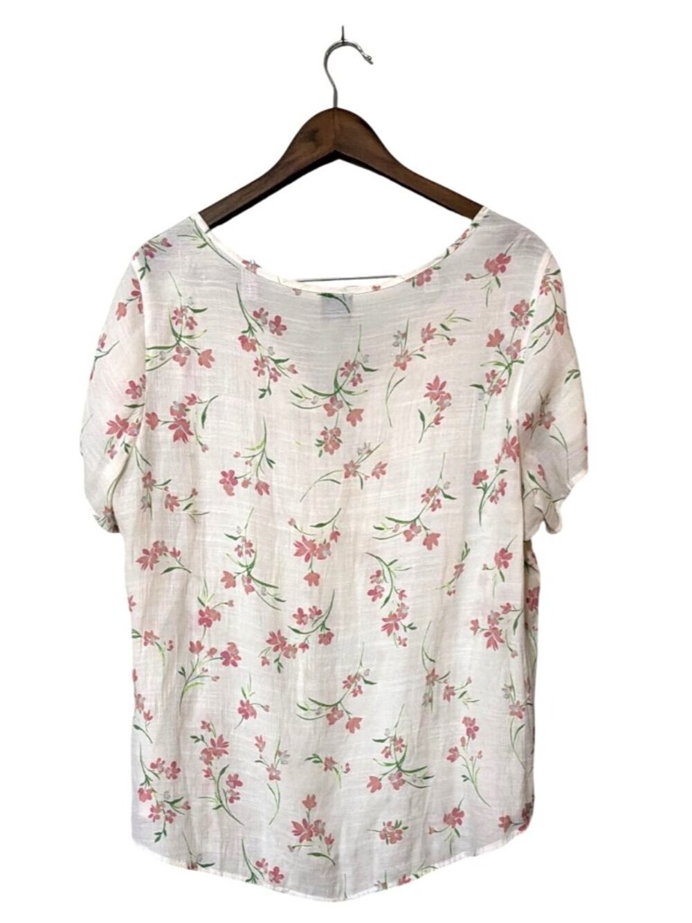 Como Vintage Floral Print White Blouse With Tie Neck & Short Sleeves 3X Womens T - Picture 2 of 5